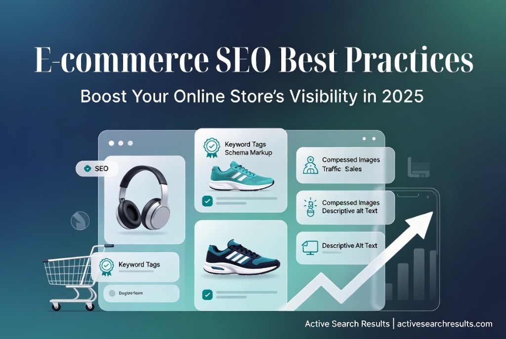 E-commerce SEO Best Practices — boost your online store's visibility with keyword tags, schema markup, and optimized product pages